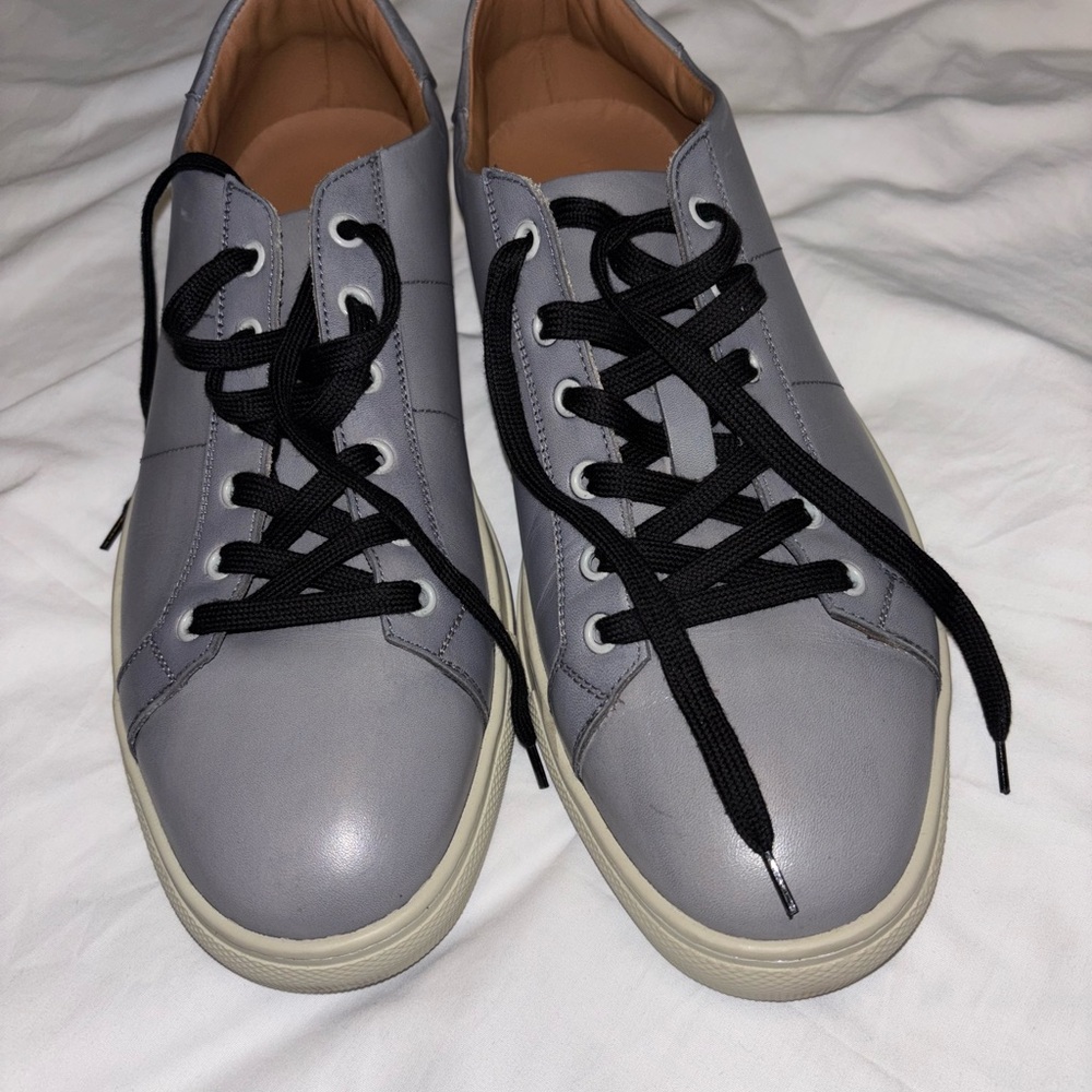 Gray and Black Casual Sneakers with Smooth Upper and White Sole - Picture 2 of 5